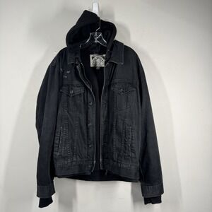 Fox Riders Denim Jean Mx Motorcycle Biker Black Hoodie Trucker Jacket Mens Sz XL